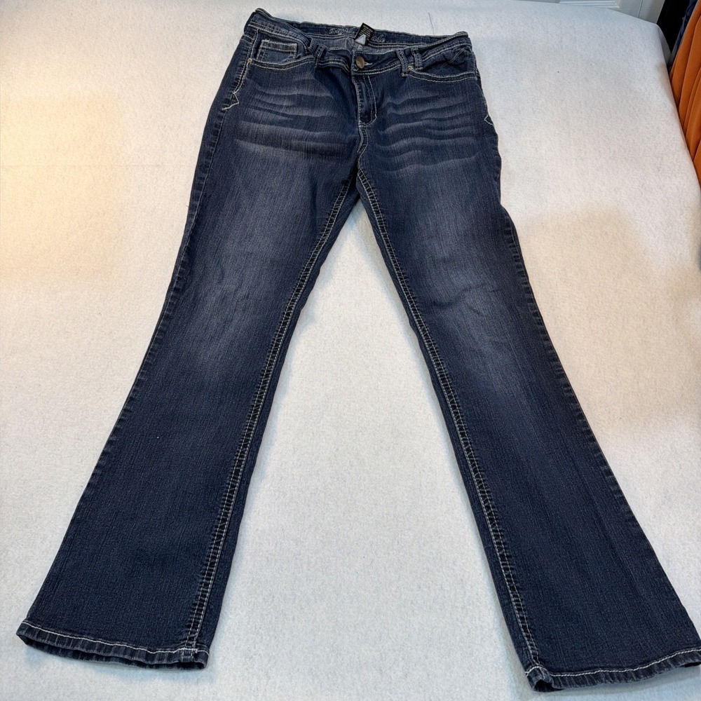 Myth Of Jade Women's Blue Bootcut Medium‎ Wash Stretch Jeans Size 12 Mid Rise